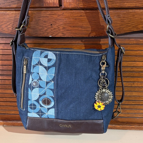 Chala Handbags - Chala Blue and Brown Geometric Crossbody Bag